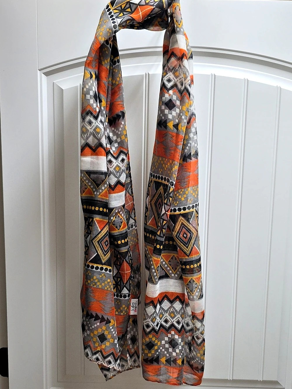 LuLLa Geometric Scarf in Orange & Gray Like New